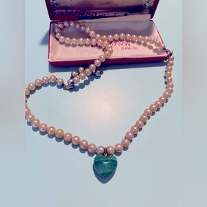 Vintage pearl and jade necklace from Spain